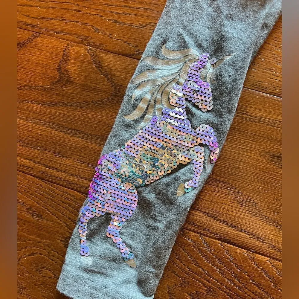 Justice adorable girls gray size 10 leggings w/stars & sequin iridescent unicorn